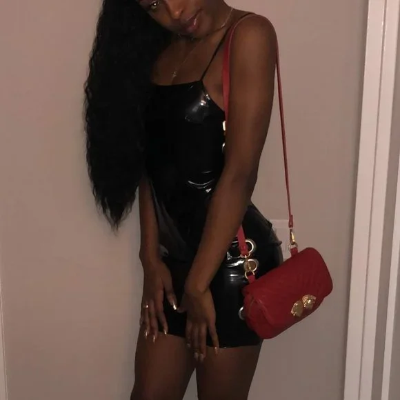 BlACK DRESS WITH SILVER CUTOUT CIRCLES ON SIDES - Picture 5 of 6